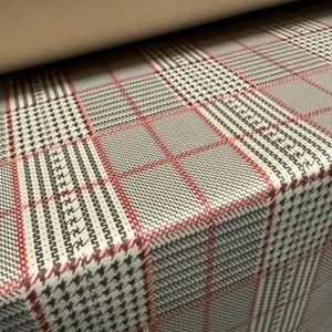 Scuba suede stretch spandex double jersey fabric, per metre - Prince of Wales check - stone & red
