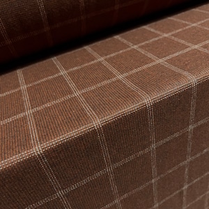 Wool tweed woven fabric, per metre - matrix check - chestnut brown