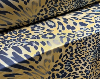 Bademode Stretch Spandex Jersey Stoff, Meterware - stilisierter Leopard Druck - senf & indigo