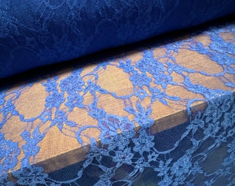 Stretch spandex mesh lace fabric, per metre - floral pattern - blue