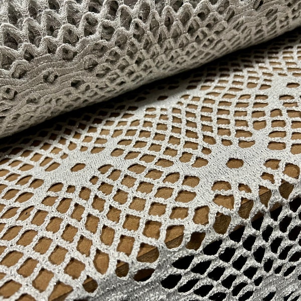 Metallic  crochet knitwear jersey fabric, per metre - silver lurex