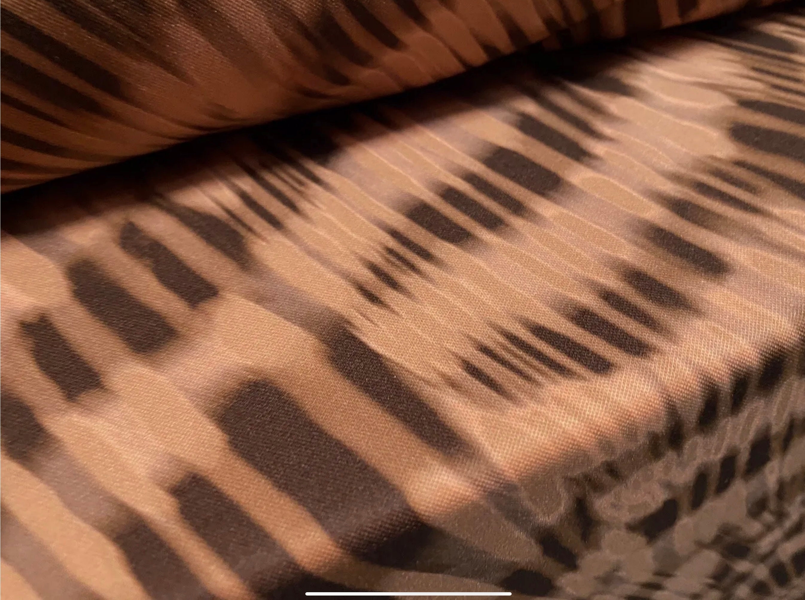 Scuba spandex stretch neoprene style jersey fashion fabric, per metre - stylised animal print - brown & peach