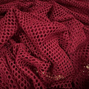 Stretch fishnet mesh eyelet jersey fabric, per metre - burgundy