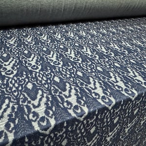 Double jersey knitwear fabric, per metre - damask jacquard - blue & grey marl