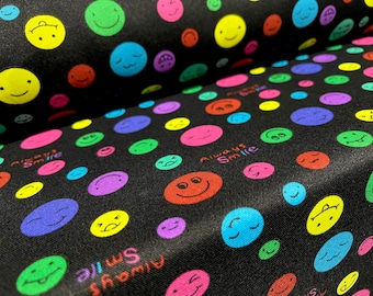 Smily happy faces emoji emoticon print woven dress fabric, per metre