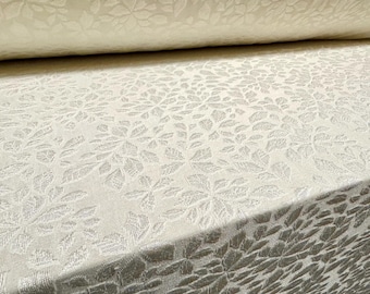 Stretch spandex jacquard jersey fabric, per metre - floral leaf jacquard - cream