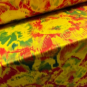 Badmode stretch spandex jersey stof, per meter - gestileerde bloemenprint - geel & oranje