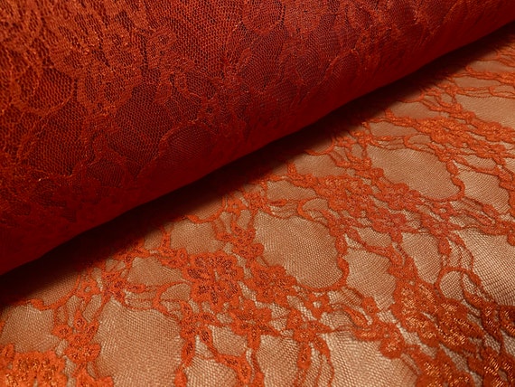 Floral Stretch Lace Net Fabric, per Metre Burnt Orange -  Canada