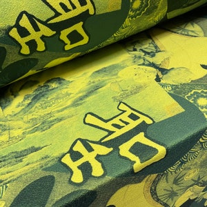 Stretch Spandex crepe jersey stretch fabric, per metre - Japanese Geisha print - lime
