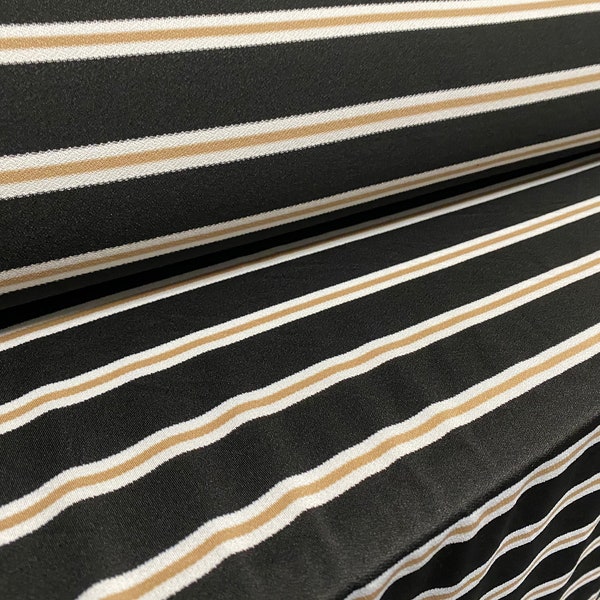 Stretch Spandex crepe jersey stretch fabric, per metre - black & tan engineered stripe