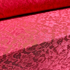 Stretch Spitzenkleiderstoff mit gewellter Webkante, Meterware - floral - London pink