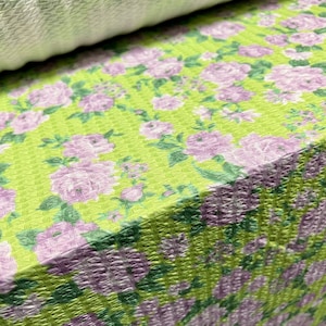 Jersey Jacquard estiramiento spandex vestido tejido, por metro - verde con estampado de flor lila