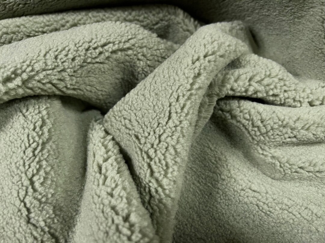 Sherpa Fleece Fur Fabric, per Metre Deep Pile Plain Sage Green