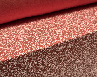 Viscose spandex stretch single jersey fashion fabric, per metre - small flower ditsy print - coral & white