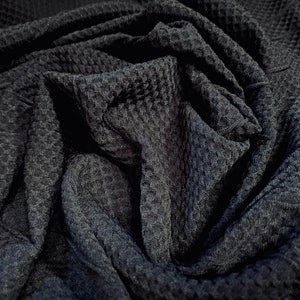 Honeycomb wave jacquard stretch double jersey fabric, per metre - black