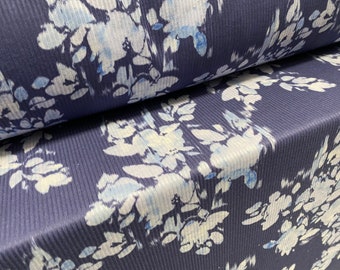 Soft touch rib jersey knit fabric, per metre - lavender blue floral print