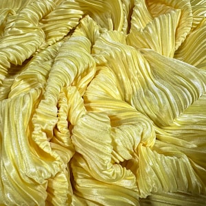 Plissé stretch spandex pleated satin dress fabric, per metre - plain - lemon