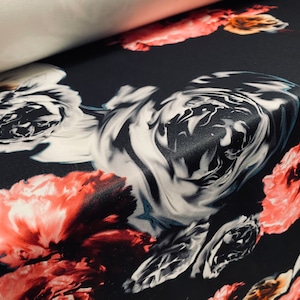 Scuba stretch double jersey neoprene style  fabric, per metre - Rose digital print