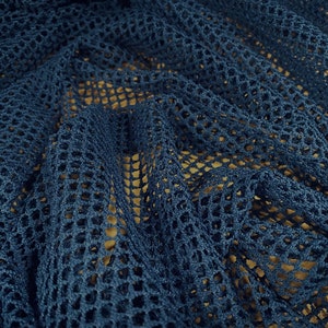 Fishnet mesh net jersey fabric, per metre - plain - French navy