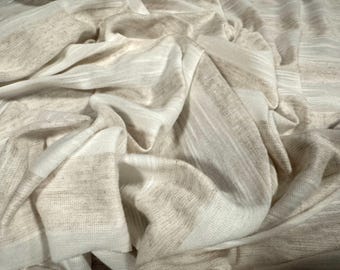 Soft handle single jersey fabric, per metre - slub stripe - oatmeal & ivory