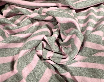 Metallic French Terry loopback sweatshirt jersey fabric, per metre - stripe - pink & grey with silver lurex