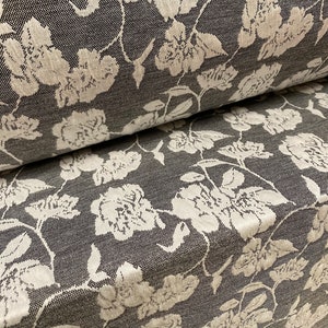 Stretch spandex floral jacquard double jersey fabric, per metre - grey & cream