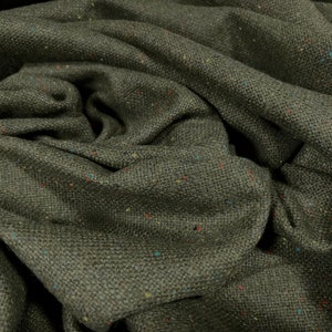Tessuto per cappotto in tweed misto lana, al metro - verde oliva con macchie multicolore
