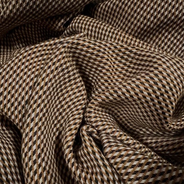 Wool blend woven jacquard coat jacket fabric, per metre - geometric design - cream & brown