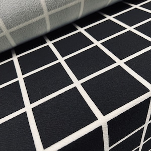 Scuba textured ‘Liverpool’ stretch spandex jersey fabric, per metre - matrix check print - black
