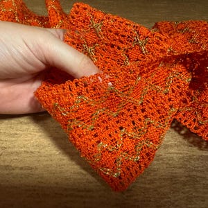 Metallic crochet lace edging trim fabric, per metre - zigzag - orange with gold lurex
