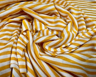 Viscose blend single jersey fabric, per metre - striped - saffron & white