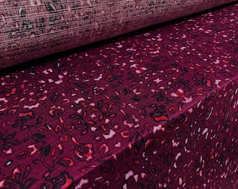 Floral printed seersucker jersey dress fabric, per metre - purple flowers