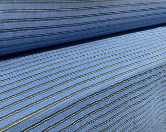 Woven crepe burnout stripe fabric, per metre - blue with metallic lurex
