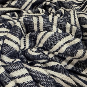 French Terry loopback double jersey fabric, per metre - tramline stripe - denim blue