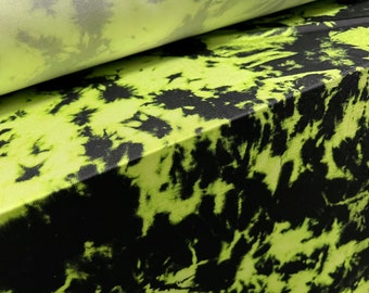 Soft touch stretch spandex jersey fabric, per metre - Tie dye print - acid yellow & black