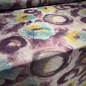 Taffeta faux silk woven dress fabric, per metre - floral circles print - purple & grey