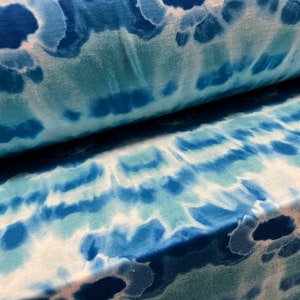Soft handle stretch jersey fabric, per metre - tie dye splash print - turquoise blue