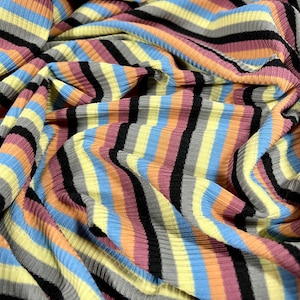 Stretch Spandex rib jersey fabric, per metre - Neapolitan stripe - lemon orange & mauve