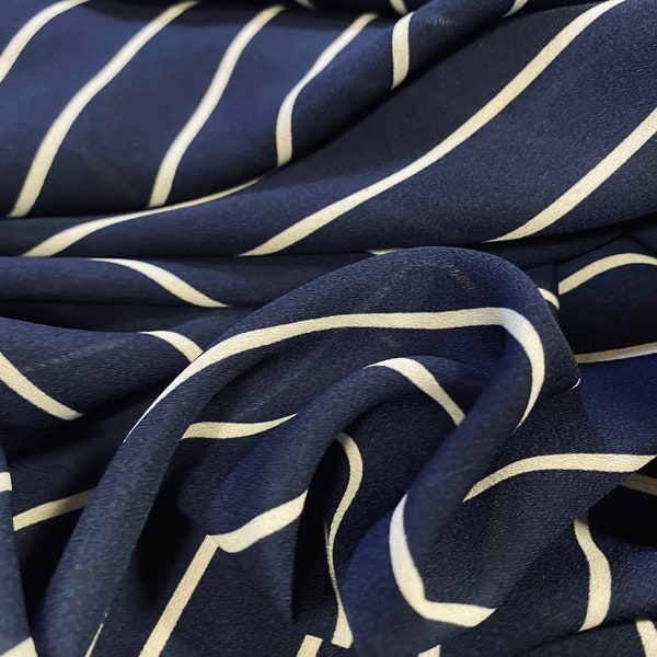 Striped georgette dress blouse fabric, per metre - navy & white