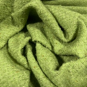 Wool blend heavyweight bouclé coat jacket fabric with lurex sparkle, per metre - green & gold