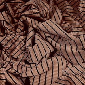 Spandex stretch rib jersey stof, per meter - streep - donkerroze & zwart