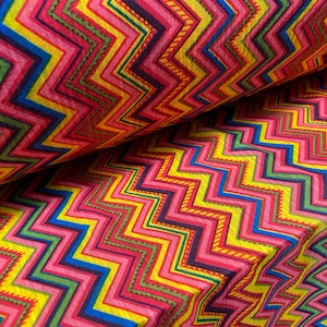 Soft handle single jersey printed fabric, per metre - tutti frutti zigzag chevron print