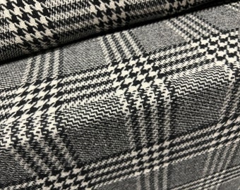 Wool blend woven coat jacket fabric, per metre - Prince of Wales check - black & white