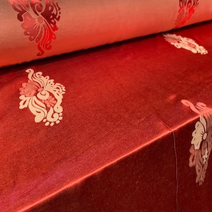 Woven soft silky satin jacquard dress fabric, per metre - cherry red