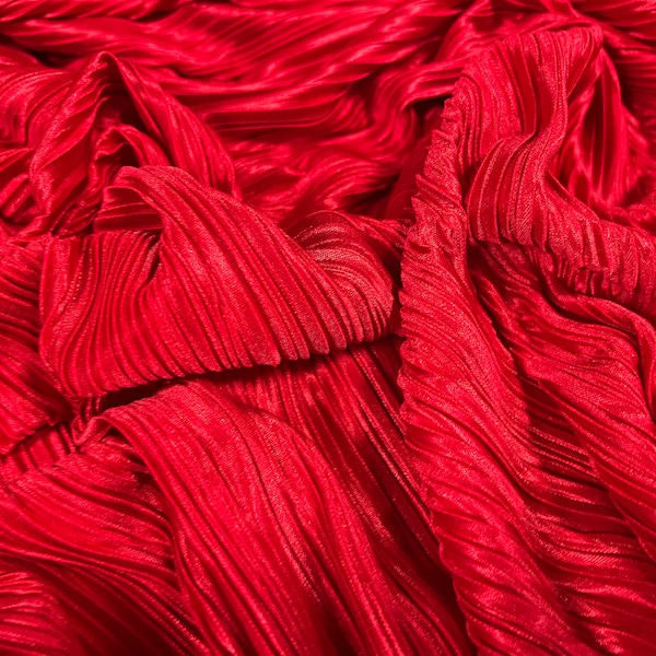 Plissé stretch spandex pleated satin dress fabric, per metre - plain - classic red