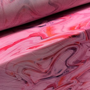 Power mesh net stretch fabric, per metre - swirl print - pink & purple