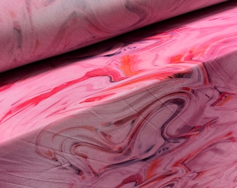 Power mesh net stretch fabric, per metre - swirl print - pink & purple
