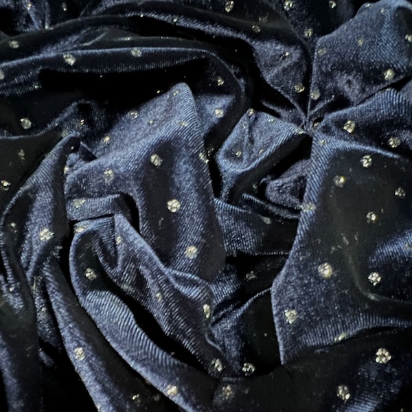 Couture Spandex velvet stretch dress fabric, per metre - glitter stud - dark navy blue