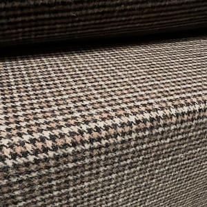 Wool mouflon flannel brushed woven fabric, per metre - country check plaid - grey & brown