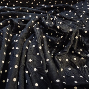 Crush soft handle single jersey dress fabric, per metre - black with white spots print